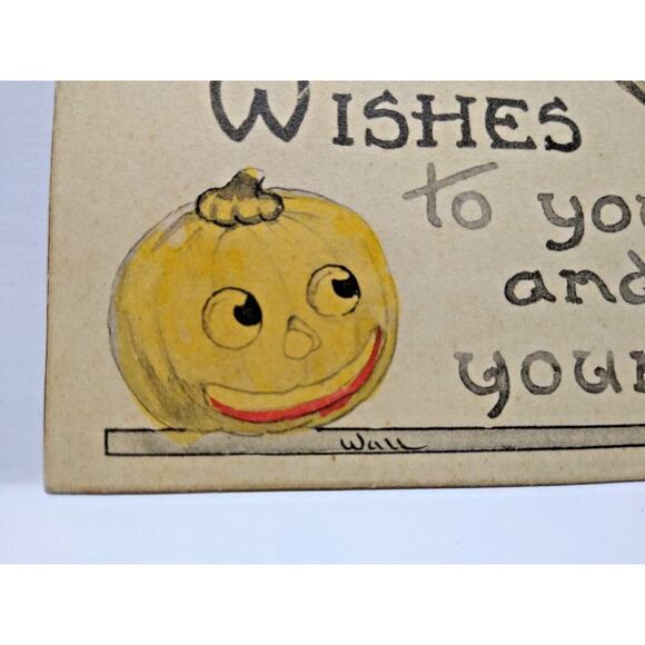 Halloween Postcard Fantasy Wall Hand Tinted Colored Witch Girl JOL Bat Bergman - Picture 3 of 4